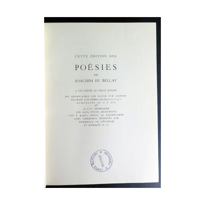 Joachim Du Bellay Poesies Tome IV gravures de Deusenry 1954
