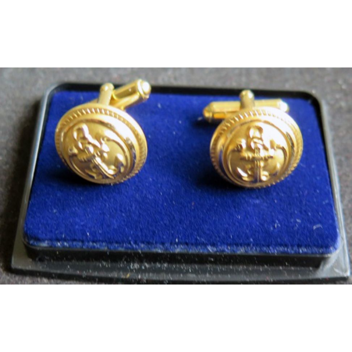 Paire de boutons de manchette de la Marine modèle doré avec boite
