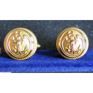 Paire de boutons de manchette de la Marine modèle doré avec boite