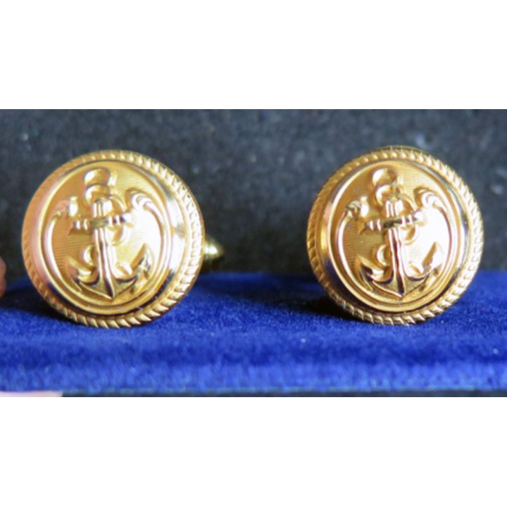 Paire de boutons de manchette de la Marine modèle doré avec boite