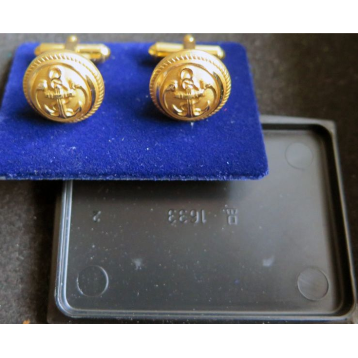 Paire de boutons de manchette de la Marine modèle doré avec boite