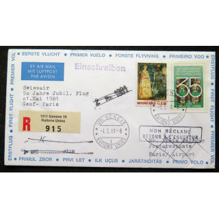Enveloppe 1° jour Swissair 50 jarre jubil. flux 01 Mai 1981