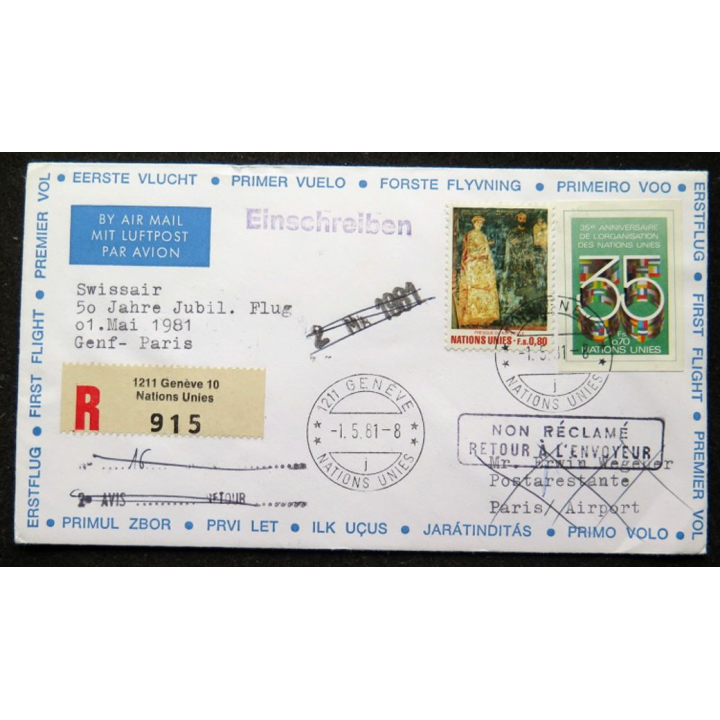 Enveloppe 1° jour Swissair 50 jarre jubil. flux 01 Mai 1981