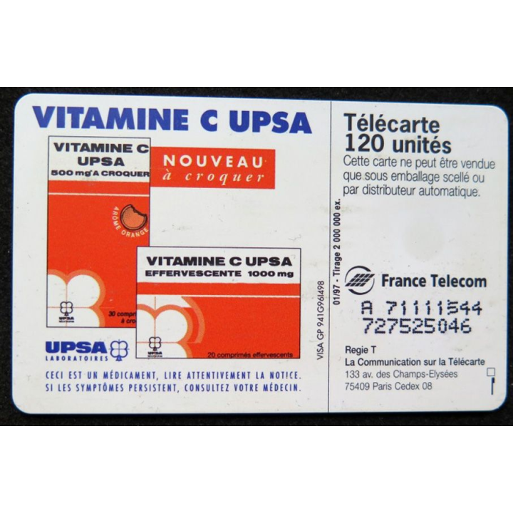 télécarte 120 unités Vitamine C UPSA ta force avec moi France télécom