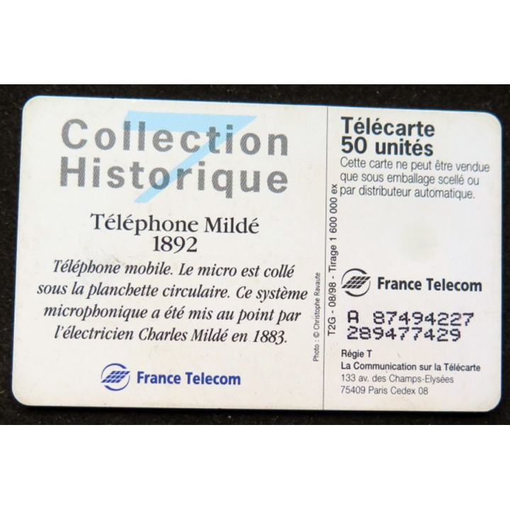 télécarte 50 unités Collection historique téléphone Mildé 1892 France télécom
