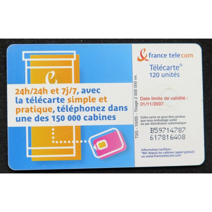 télécarte 120 unités 24h/24h et 7j/7j France télécom