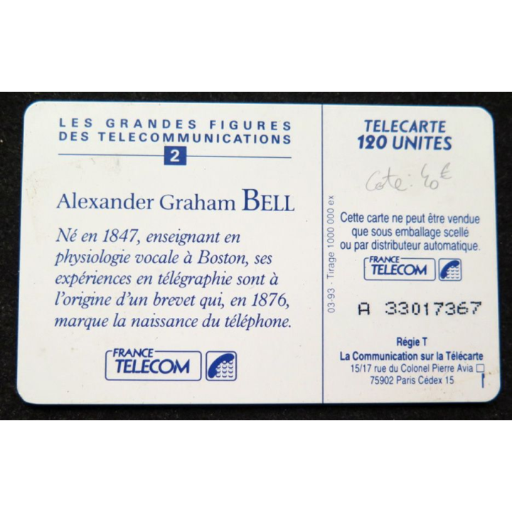 télécarte 120 unités Alexander Graham Bell France télécom