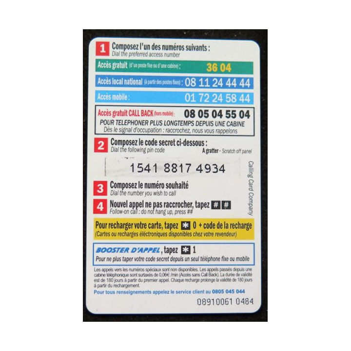 Carte téléphonique Universelle France monde rechargeable 7,5 € Tele 2