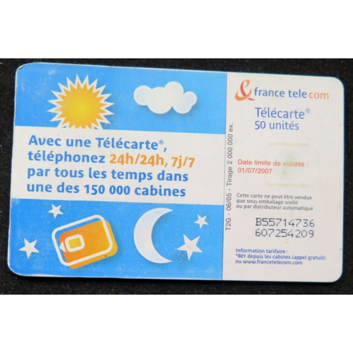 télécarte 50 unités France télécom 150 000 cabines 24h/24h et 7j/7j 