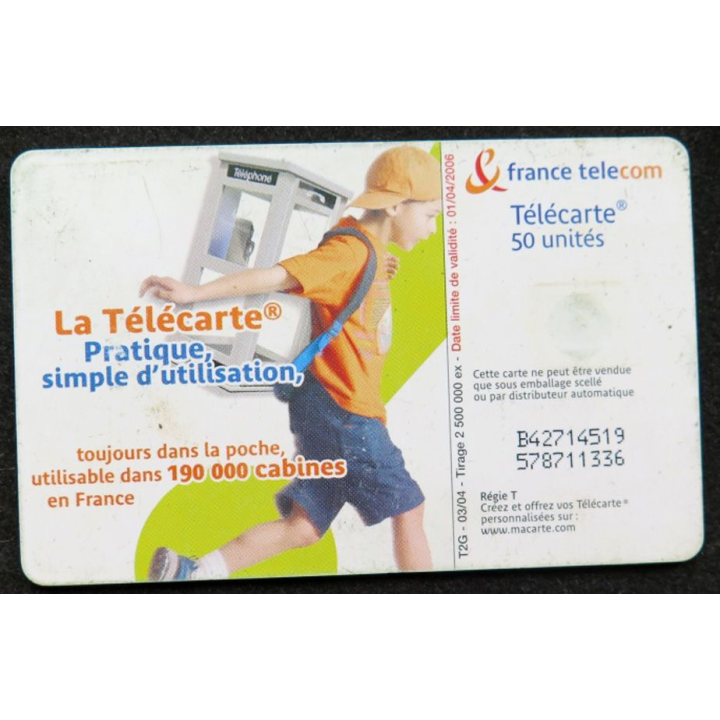 télécarte 50 unités France télécom 150 000 cabines 24h/24h et 7j/7j 