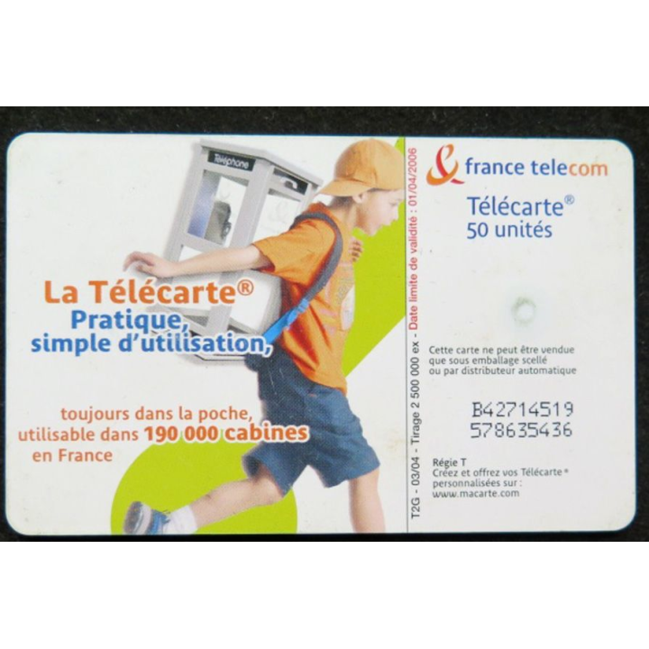 télécarte 50 unités France télécom 150 000 cabines 24h/24h et 7j/7j 