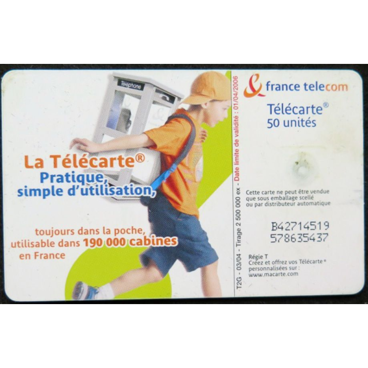 télécarte 50 unités France télécom 150 000 cabines 24h/24h et 7j/7j 
