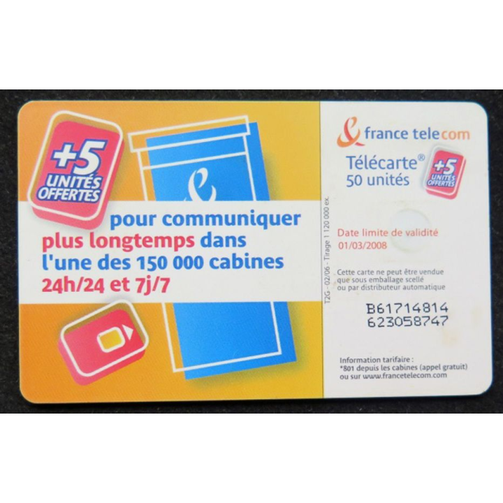 télécarte 50 unités France télécom 150 000 cabines 24h/24h et 7j/7j 