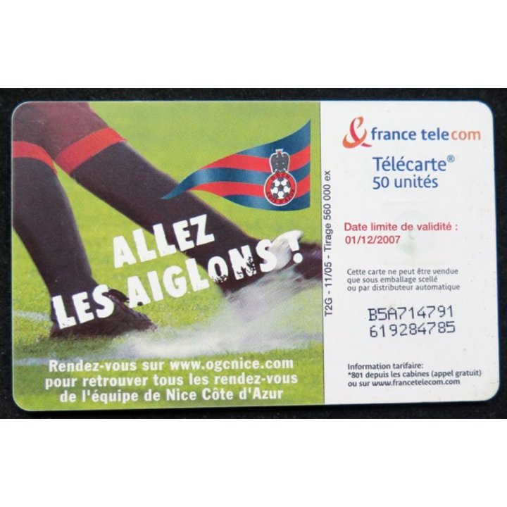 télécarte 50 unités OGCN Cote d'Azur Allez les Aiglons France télécom