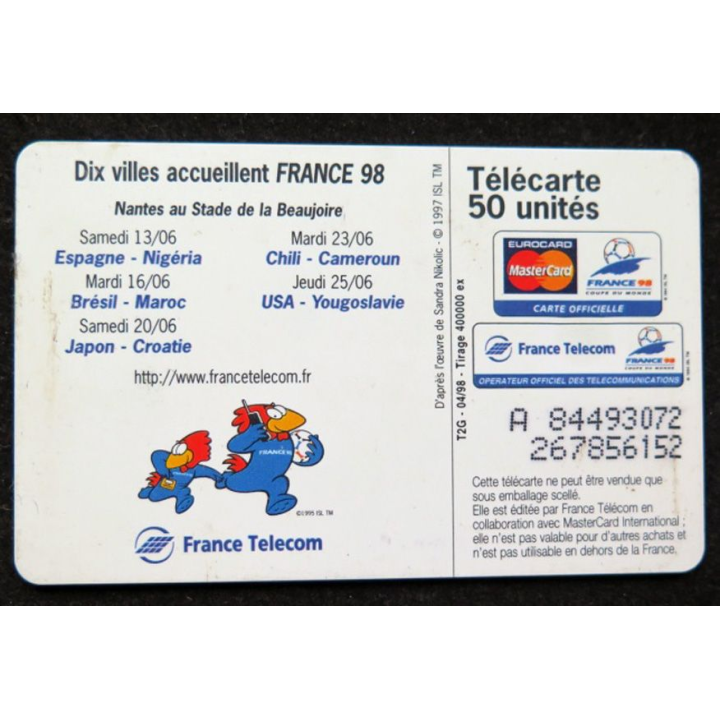 télécarte 50 unités France télécom Coupe du monde France 98