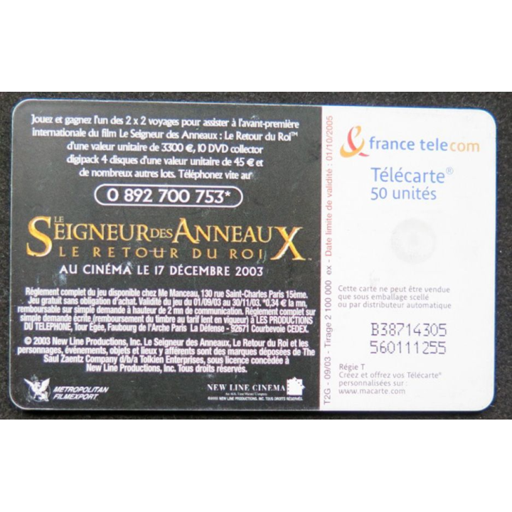télécarte 50 unités France télécom Le Seigneur des Anneaux