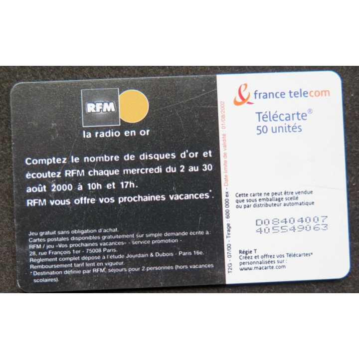 télécarte 50 unités France télécom RFM Le Soleil donne