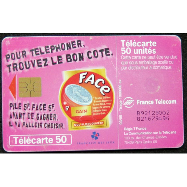 télécarte 50 unités France télécom Pour téléphoner trouver le bon côté