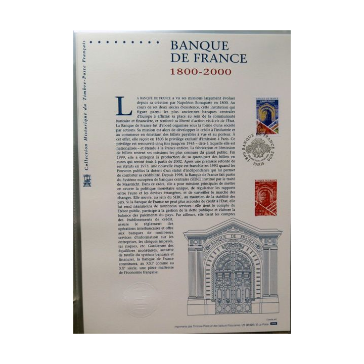 Document philatéliques officiels la poste Banque de France 1800-2000