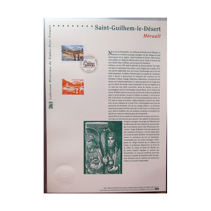 Document philatéliques officiels la poste Saint-Guilhem-le-Désert Hérault