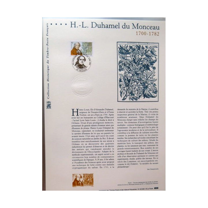 Document philatéliques officiels la poste H.-L Duhamel du Monceau 1700