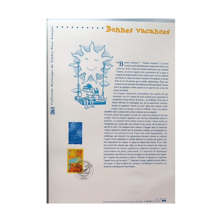 Document philatéliques officiels la poste Bonnes vacances