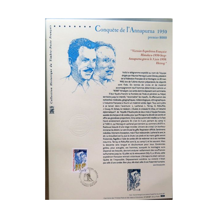 Document philatéliques officiels la poste Conquête de l'Annapurna 1950