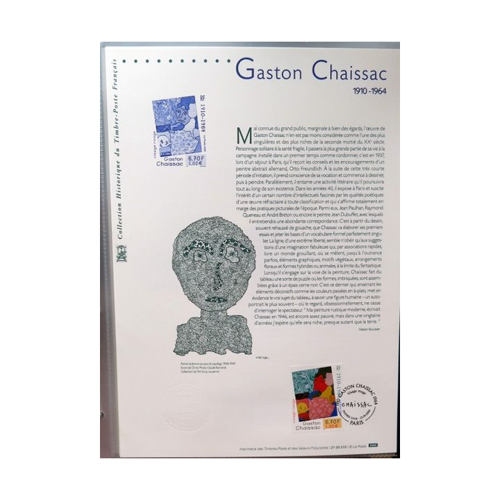Document philatéliques officiels la poste Gaston Chaissac 1910 - 1964