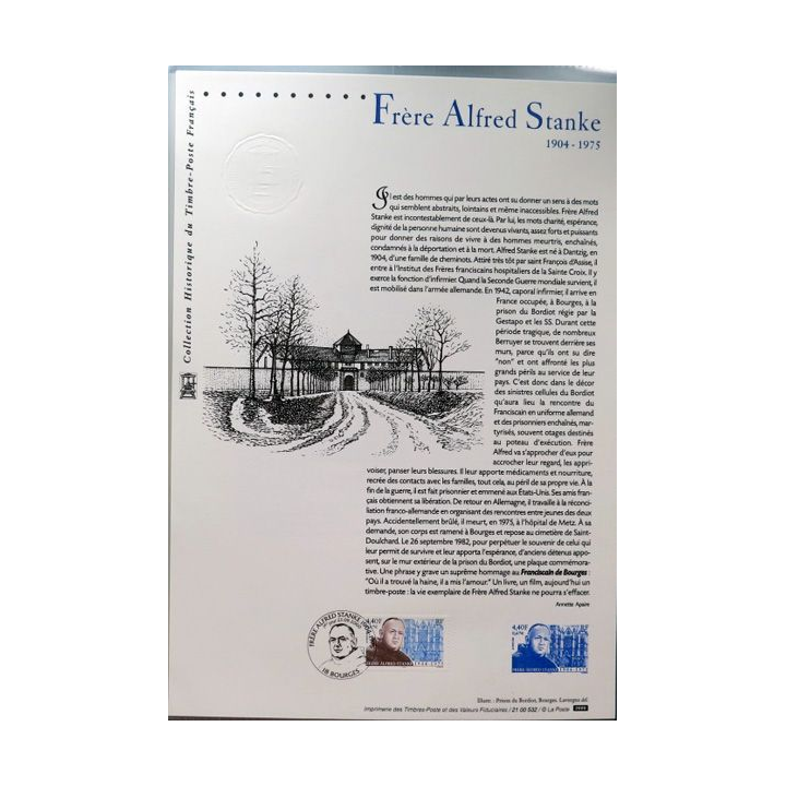 Document philatéliques officiels la poste Frère Alfred Stanke 1904 - 1975