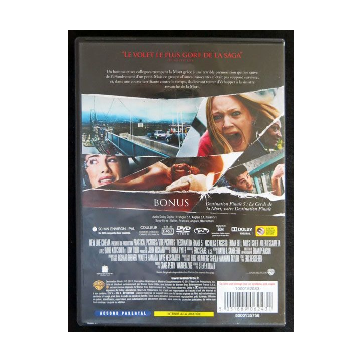 DVD : Destination finale 5 un film de Steven Quale avec Nicholas D'Agosto, Emma Bell, Miles Fisher