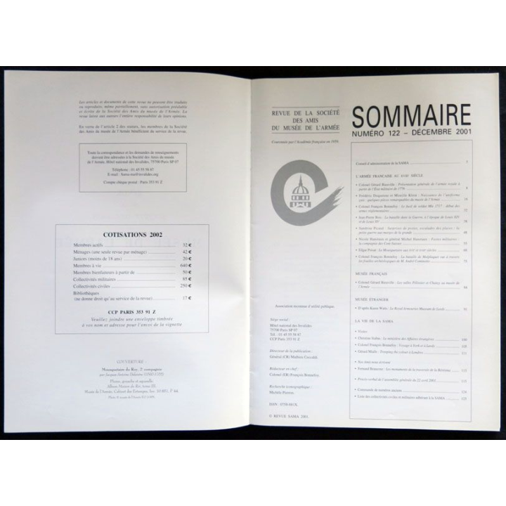 Revue de la société des amis du musée de l'armée N° 122 - décembre 2001