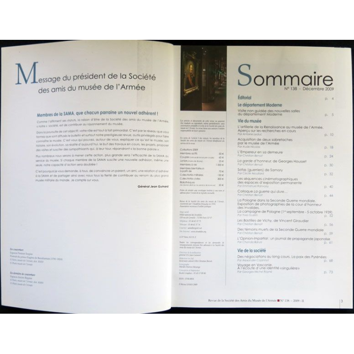 Revue de la société des amis du musée de l'armée N° 138- décembre 2009