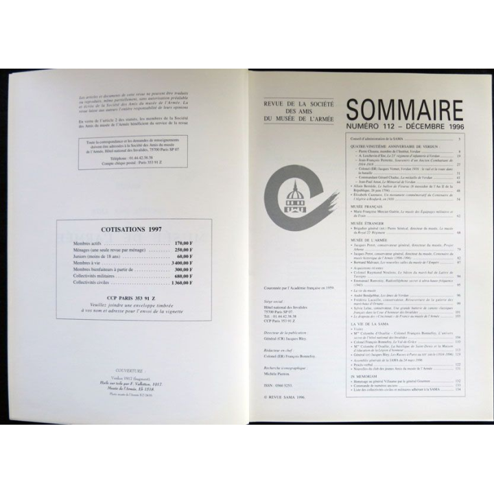 Revue de la société des amis du musée de l'armée N° 112 - décembre 1996