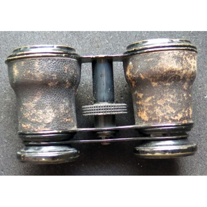 Paire de jumelles de théâtre en cuir et métal 10 x 6 cm