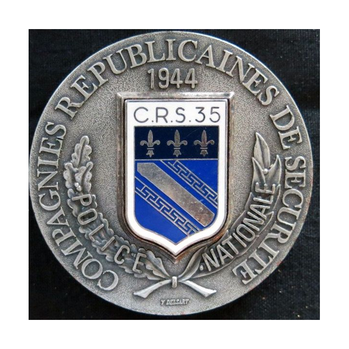 CRS 35 : Plaque souvenir Compagnie républicaine de sécurité 1944 fabrication Y. Delsart  68 mm