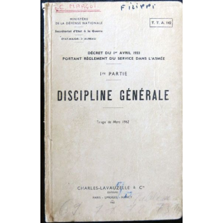 TTA 142 Règlement du service dans l'armée - Discipline générale (1962) aux éditions Lavauzelle