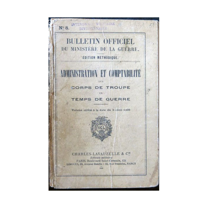 BOEM Administration et comptabilité des corps de troupe en temps de guerre (1939) aux éditions Lavauzelle
