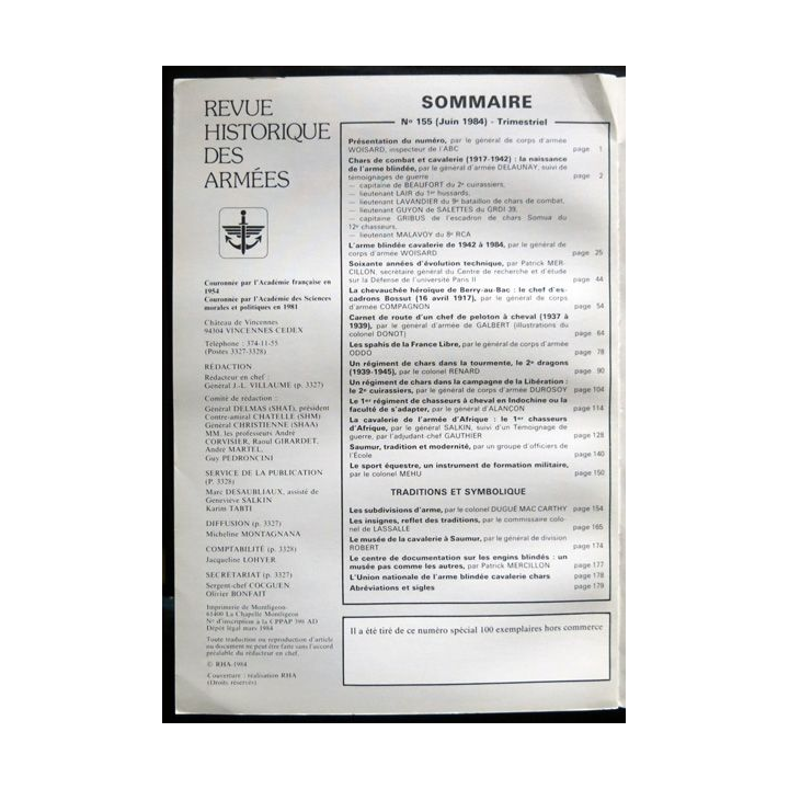 Revue Historique des armées N°2 1984 (N° 155 Juin 1984)
