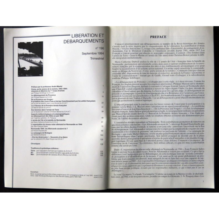 Revue Historique des armées N°3 1994 (N° 196 Septembre 1994)