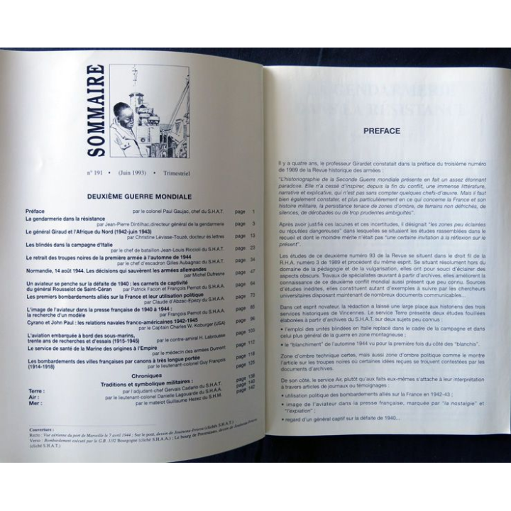Revue Historique des armées N°2 1993 (N° 191 Juin 1993)