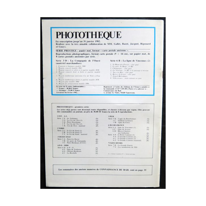 Connaissance du rail N° 19 Janvier 1982 Les Editions de l'Ormet Paris