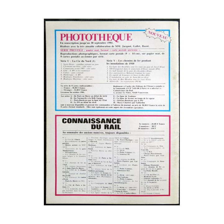 Connaissance du rail N° 15 Septembre 1981 Les Editions de l'Ormet Paris