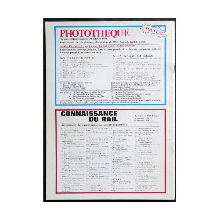 Connaissance du rail N° 16 Octobre 1981 Les Editions de l'Ormet Paris
