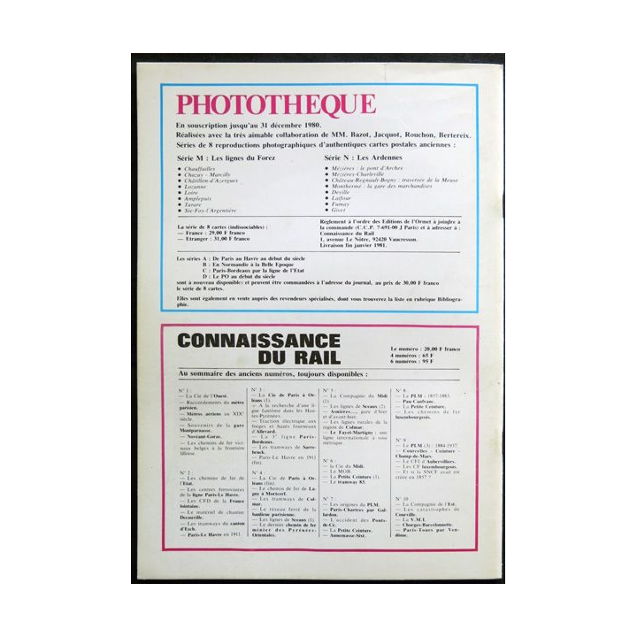 Connaissance du rail N° 11 Janvier, Février 1981 Les Editions de l'Ormet Paris