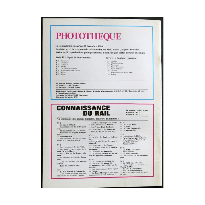 Connaissance du rail N° 10 Novembre, Décembre 1980 Les Editions de l'Ormet Paris
