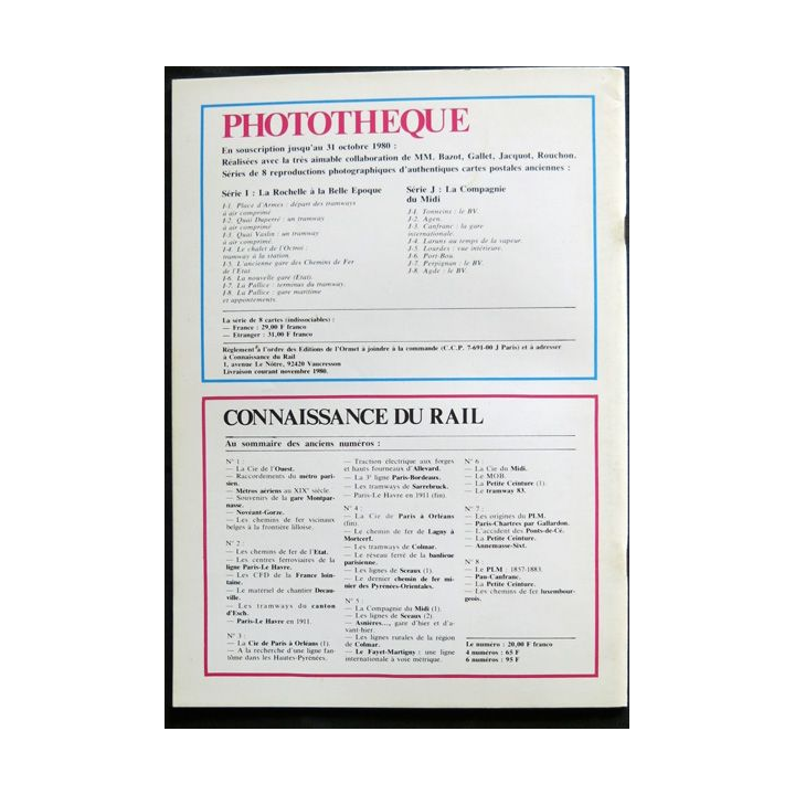 Connaissance du rail N° 09 Septembre, Octobre 1980 Les Editions de l'Ormet Paris