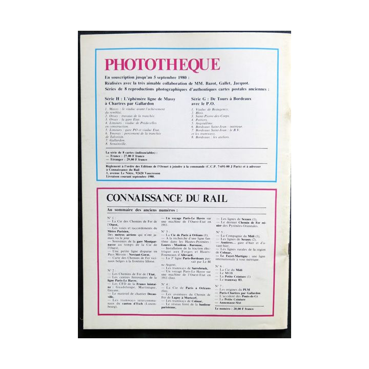 Connaissance du rail N° 08 Juillet-Août 1980 Les Editions de l'Ormet Paris