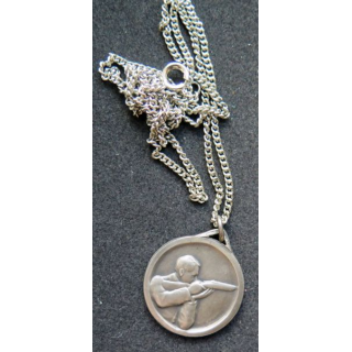 médaille argentée de tir avec chaînette argentée diamètre 2,5 cm