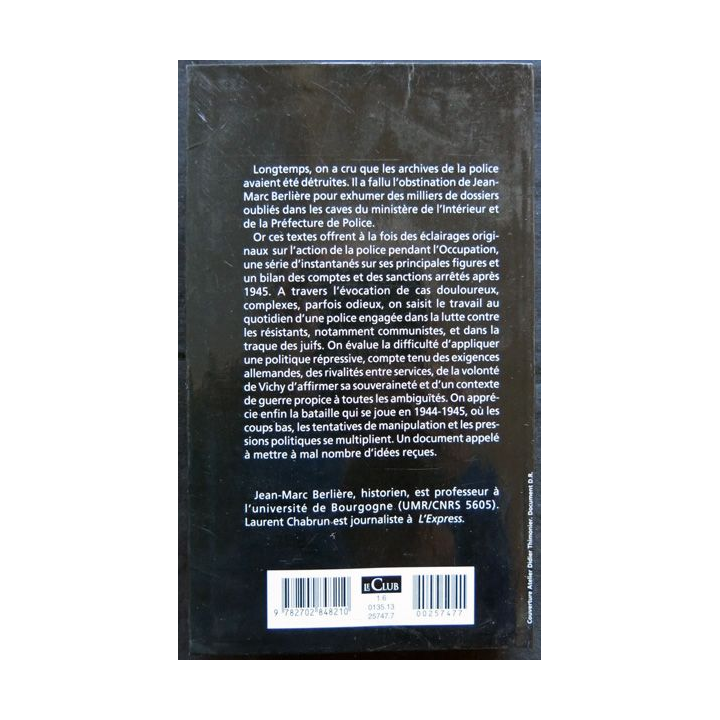 Les policiers français sous l'occupation écrit par Jean-Marc Berlière aux éditions Perrin Le grand livre du mois