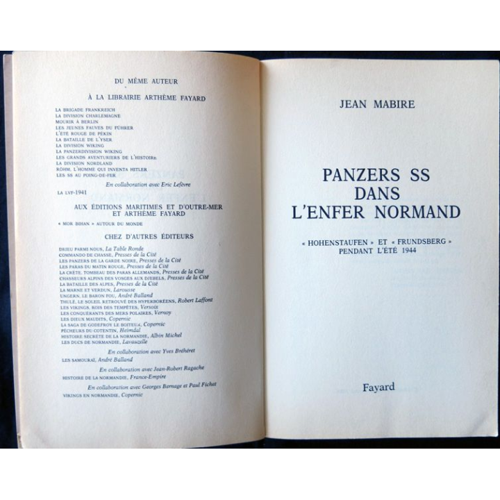 Panzer SS dans l'enfer normand écrit par Jean Mabire aux éditions Fayard